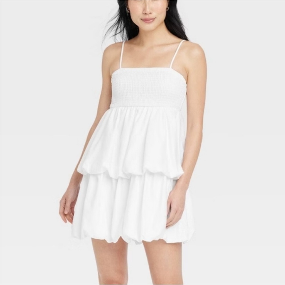 NWT A new day white tiered sleeveless bubble dress size L
